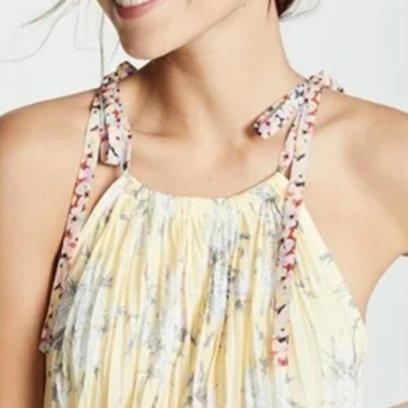 Rebecca Taylor Lemon Rose Goddess Pleat Floral Yellow Ties Midi Dress XS $495 - Picture 7 of 10